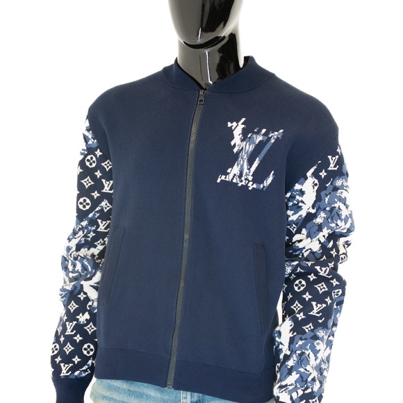 Louis Vuitton Blue and White Patterned Bomber Jacket - Picture 1 of 5